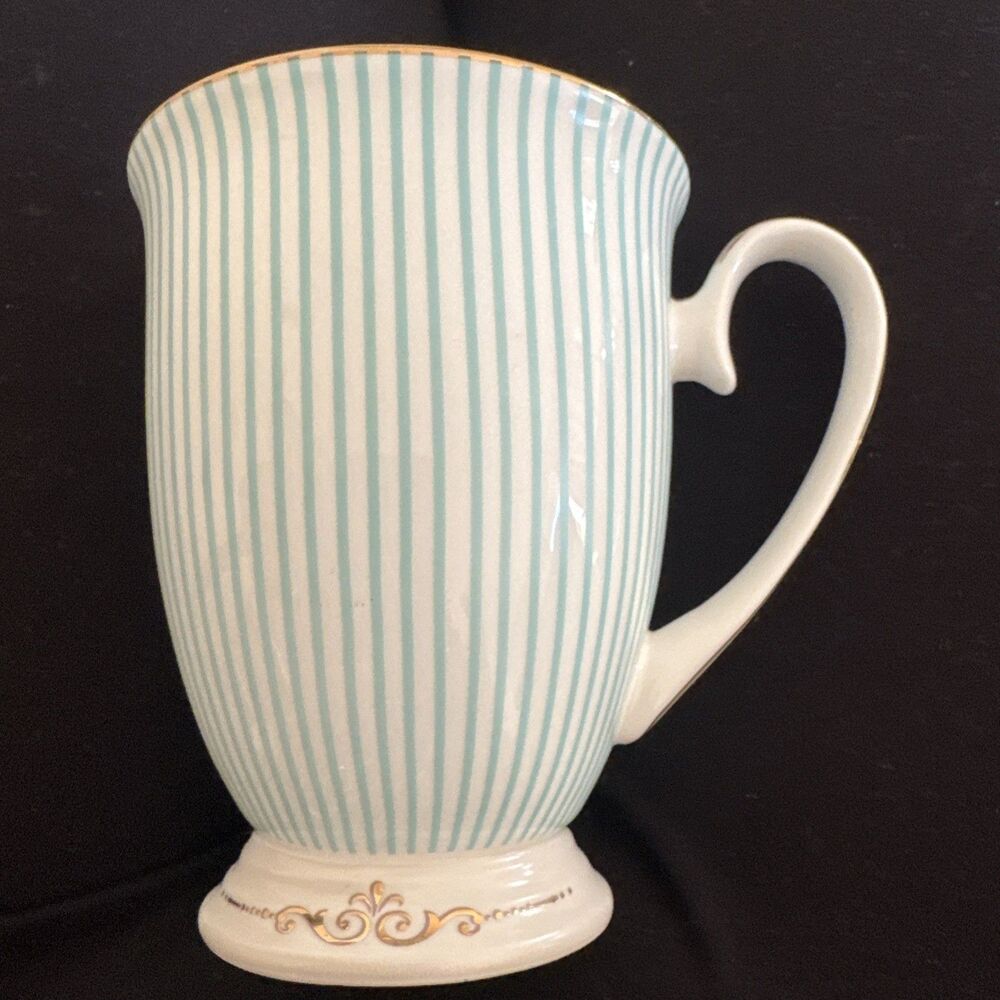 Floris Jusalpha Vintage Blue Elegant Striped Porcelain Coffee Cup